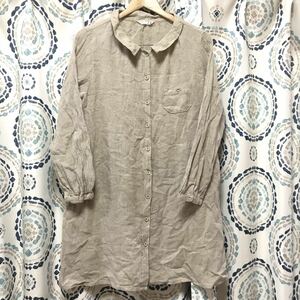 SM2 cotton linen blend long sleeve natural tunic shirt linen beige long shirt