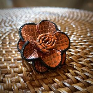[Free Shipping] [Handmade] Genuine leather flower ring*Free size 10-28*Orange*For gifts*ST_L1_12