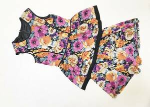 Ladies 38/M Size: Ozock [OZOC] Chiffon Pulum Blouse Shirt &amp; Curotto Pants Suit: Flower Pattern