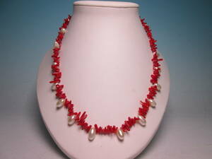 ☆ Book Coral Red Yatara Coral and Freshwater Pearl Design Necklace 26,38g
