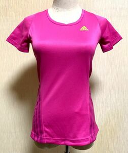 Vol.25 Beautiful goods adidas/Adidas running wear short sleeve T -shirt Ladies S Shoulder width 35cm Sports marathon Shipping postcup 185 yen