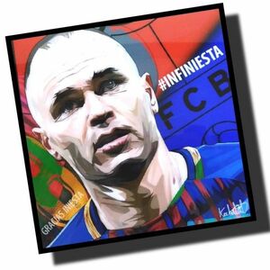 Andres Iniesta Design 2 FC Barcelona Overseas Soccer Art Panel Wooden Wall Poster Pop Art Vissel Kobe