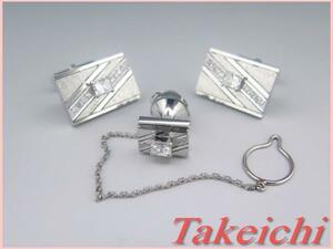 Pt900 ★ Typin &amp; amp; Cuffset set ◇ Diamond square rectangle ◆ With sorting/I174