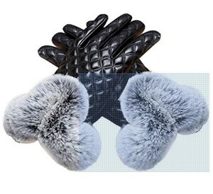 New ● Synthetic leather PU leather luxurious or shipping \ 500 Leather glove fur with glove black