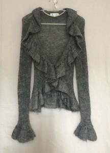 Michelle Clan 38 Mohear Mixed Long Sleeve Cardigan Frill Gray