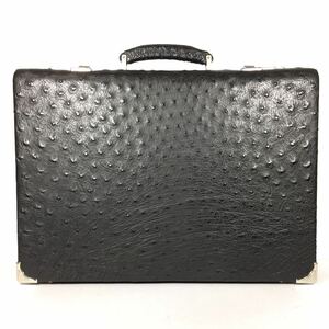 [Luxury material] Genuine Ostrich Attache Case Black Trunk Case Business Bag Dial Lock Bracket Travel Case