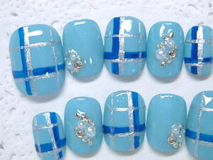 Y ★ Promotion [Berry Short] Blue ★ Check Nail Chip ★ 34