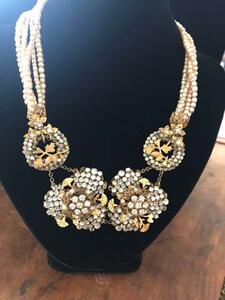 [Costume Jewelry] MIRIAM HASKELL Gold Pearl Rhinestone American Vintage