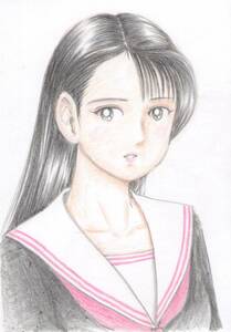 ★ Hand -drawn illustration ★ Original ★ Black Hair High School Girls ★ 1st Class 3 No. 3 ★ Postcard size ★