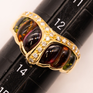 Quality Iko [Yellow Gold] K18 Ring Multistone Diamond 0.15ct No. 13 Ladies Used Beauty