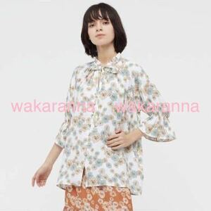 New Paul &amp; Joe x UNIQLO Blouse (7 -minute sleeve) L size 01 White unwrapped flower 2021 Collaboration Flower pattern off -white beige unused