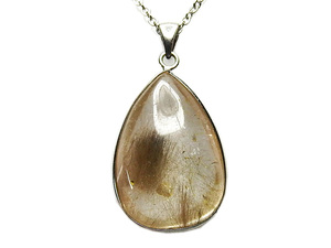 Brown rutile quartz gold luck Necklace with a natural stone chain 139 prime