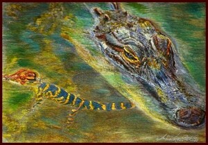 ☆☆☆ Watercolor picture babysters alligator "Crocodile parent and child II"