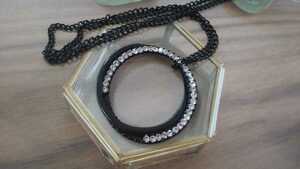 □ Black x Rinstone / Ring Ring Design / Long Necklace □