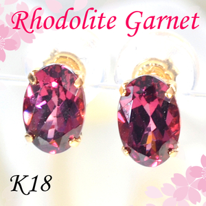 [First -come -first -served winning special price] [New prompt decision] K18 Road Light Gurnet Earrings Stud Earrings Simple Design January Birthstone EM341