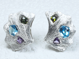 Otowaya ■ Free Shipping ■ Blue Paz Tonerimarin Amethyst Multicolor Diamond /0.02CT K18WG Earrings Finished