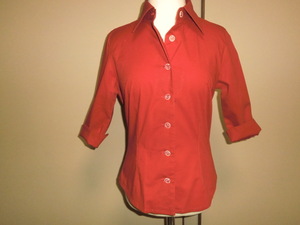 BYE-BYE ◆ Medium sleeve shirt ◆ Plain red ◆ Button clear ◆ M