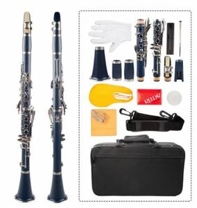 Dark Blue ABS Clarinet BB White Copper Plated Nickel 17 Key and Cleaning Cross Globic Driver Woodwind Musical Instruments