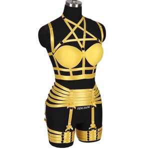 240 ☆ Sexy Spider Harness Garter Belt ☆ Yellow Silver Red Lingerie Harness Bra Chest Leg Garter Gothic