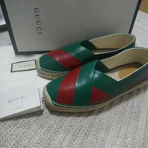 New Price 77000 GUCCI Leather Panel Espadrille Slippon 8 27cm Men's Shoes