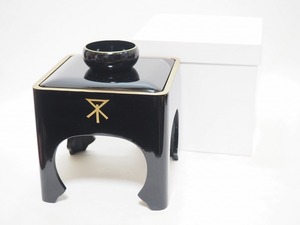 B0307 Black -painted cup stand paper box ☆ High 15.5㎝ Sake ware tea utensils tea greeting tea custods lacquered lacquer lacquer lacquer platinum platinum platinum platform