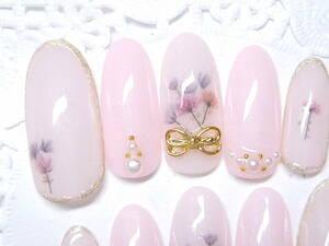 Y ★ Promotion ★ Baby Pink ★ Flower ★ Ribbon ★ Nail chip ★ 376