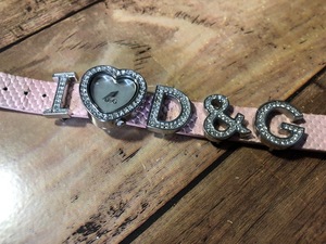 BK089 Rare D &amp; G Dolce &amp; Gabbana logo design Heart Rhinestone Genuine Leather Belt Quartz Ladies Watch