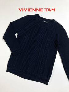 Vivienne Tam Cable Knit Sweater Acrylic Cotton Vivi Tum Navy