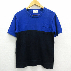 Z ■ Edifice/417 by EDIFICE 2 Tone Switch Knit T -shirt/Linen ■ Navy/Blue [Men's M] MENS/Slim 24 [Used]