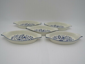 ★ TM0079 Gratin dish flower pattern pottery Showa retro 5 pieces set ★