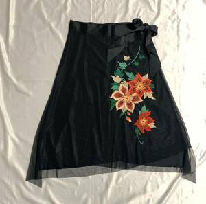 Vivienne Tam Vivi Tam Flower Pattern Skirt Skirt Mesh Net Black Black