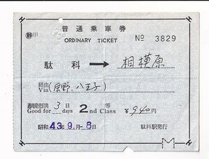▲ JNR ▲ Daikyo → Sagamihara ▲ Replenished one -way ticket ▲ Soft ticket 1962