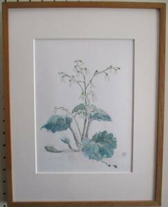The author is unknown, flower, true work. Watercolor. Slamation to the right. Wooden frame glass. With box.