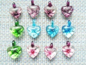 Rose/12 pieces Heart -shaped glass pendant top/flower purple pink blue blue blue venet an glass style