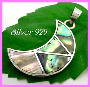 Silver 925 Silver Shell Crescent Moon Pendant / Avalon
