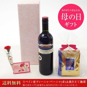 Mother's Day Wine Set Eating Coffee (Drip Pack 5 Pack) (Vinya Pena Red Wine (Spain) 750ml) Mother's Day Card