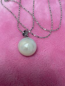 White butterfly pearl 14.0㎜ Silver necklace set with pendant "Italy &amp; S925" engraved necklace length 45cm Total 5.3g Big size