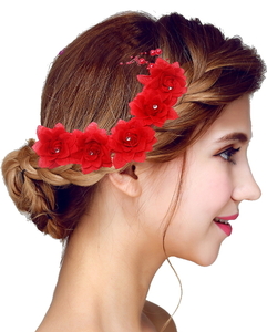 Hair ornament corsage dance costume [Red-YO] 4-piece set Pearl Blue Blossom Hair Accessory Hair Clip CY12N
