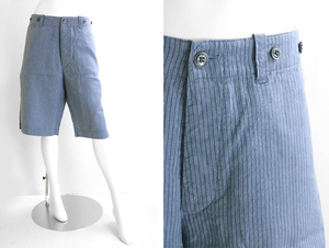 TOUJOURS Touju ◆ Half pants blue x white 2 striped pattern linen mixed spacious shorts hemp ◆ ZX1