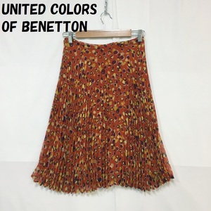 [Popular] UNITED COLORS OF BENETTON/Beneton Total Pattern Knee length Skirt Pleated Flare Transparent Lining Italian Orange Size 40/S2830