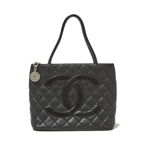 Chanel CHANEL Reprint Tote A01804 Black Silver Bracket Tote Bag Ladies Used