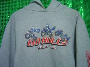 One Hit Drop Bid ★ Used Clothes ★NR Hoodie★★ Kids Gray ★ ★USA USA Vintage★ ★★ USED Logo ★ Motocross Bike★ ★