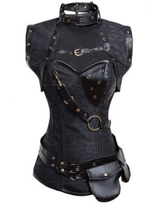 Corset with full -scale leather style vest M size 49 black black new steam punk nippers party cosplay lock military