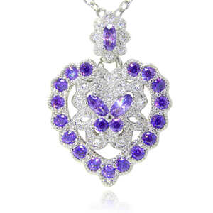 Restock ★ New ★ Free shipping Amethyst Heart Heart Butterfly Lace Zirconia Necklace Ladies Silver 925 Engraved Accessories Platinum Finish
