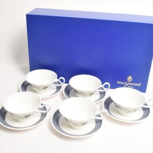 [Same as new] Wedgewood Wedgwood Tea Cup Saucer 5 Customer Set Glen Mist 1972 White Blue Flower Pattern