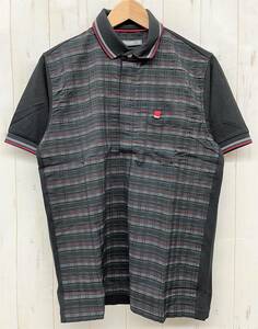 Beauty *DUNLOP Dunlop MOTORSPORT *Quick Dry Fabric Uneven Fabric Check Polo Shirt Cut-and-Sew Tops M Size Black Red GOLF Golf