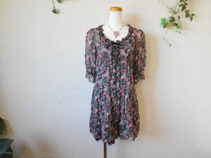 New tag 22050 yen Lest rose Lest Rose Cute flower print dress with hem lace 2 with inner