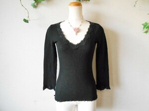 Rest Rose LEST ROSE Spring / Summer Autumn Beads Cute 7 -minute sleeve sweater black 2