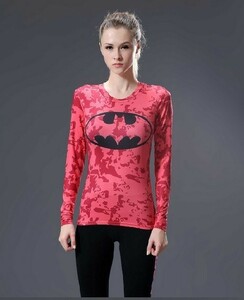 [Bundled 1700 yen / new / free shipping / domestic shipping] 3D T-shirt Women's S size Quick Dry Sports Long Sleeve Print Compression Gym Red BA