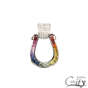 K18WG D0.12ct/1.10ct Rainbow horseshoe motif Diamond Top M size White Gold [NEW]